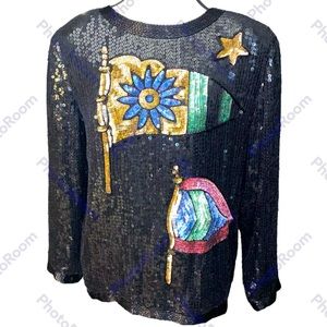 Vintage Creative Creations Sz M Silk Lined Fully Beaded Sequined LS Top